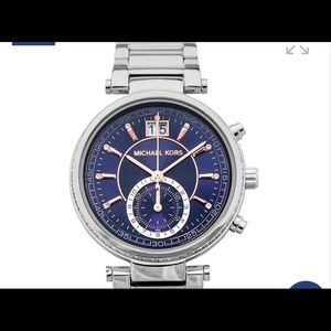 Michael Kors Sawyer Blue Dial Stainless Steel Chronograph Womens Watch